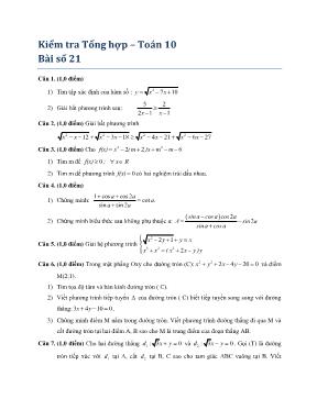 Kiểm tra tổng hợp  Toán 10 - Bài số 21
